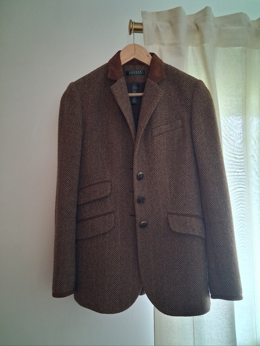 Ralph Lauren Brown Tweed Blazer with Suede Collar